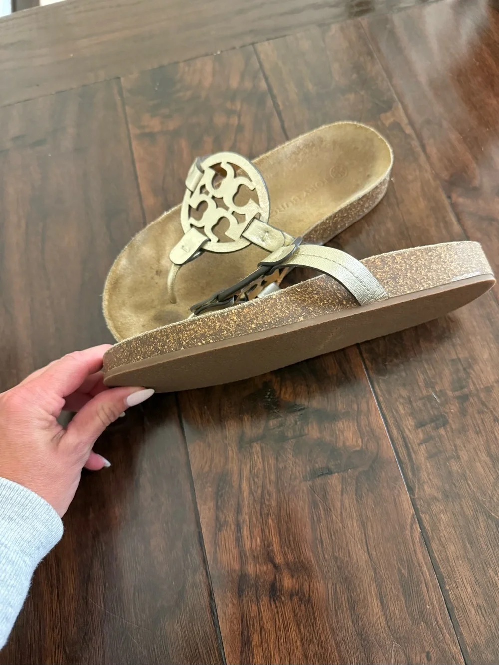 Tory Burch Metallic Gold Logo Thong Sandals